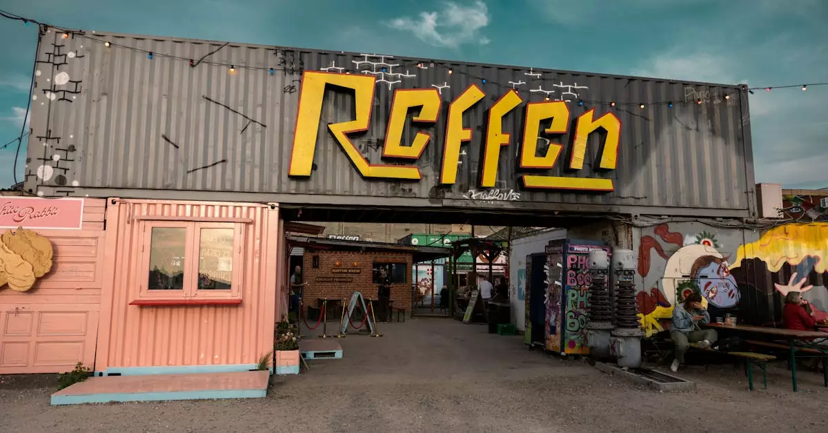 Explore the lively atmosphere of Reffen street food market with vibrant art and urban architecture in Copenhagen.