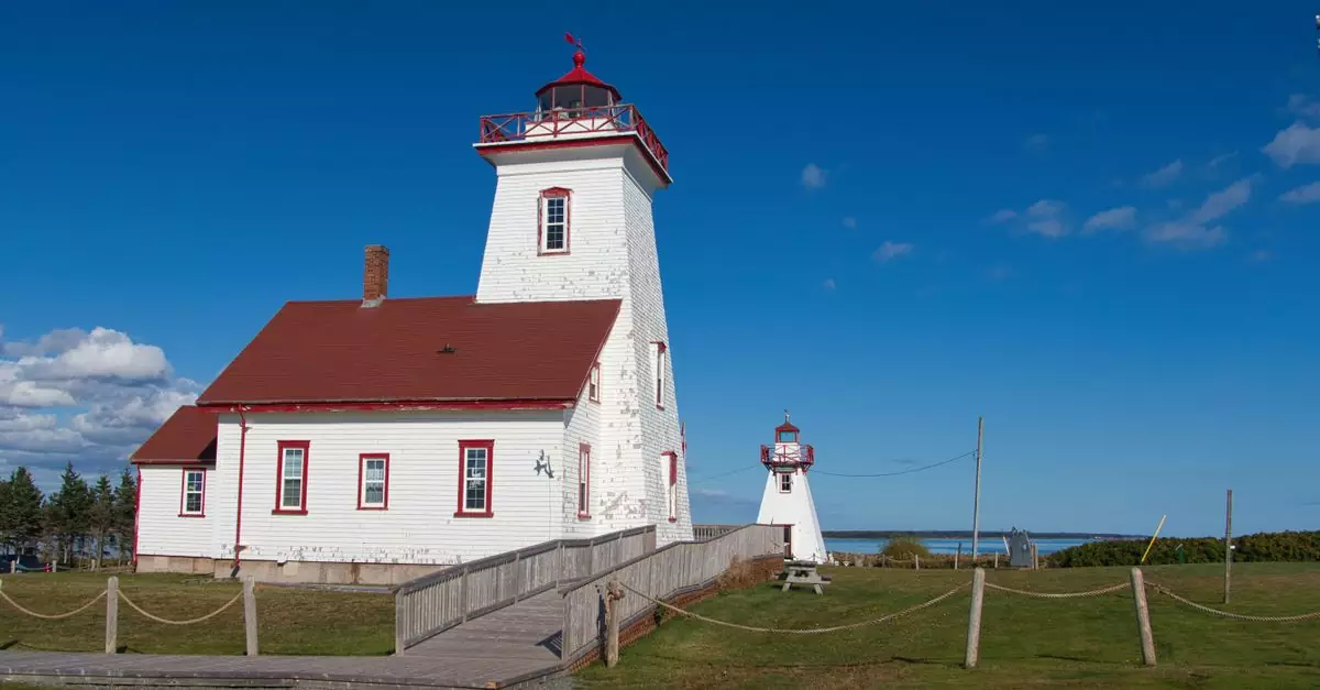 Scenic view of the historic Wood Islands Lighthouse on Prince Edward Island.