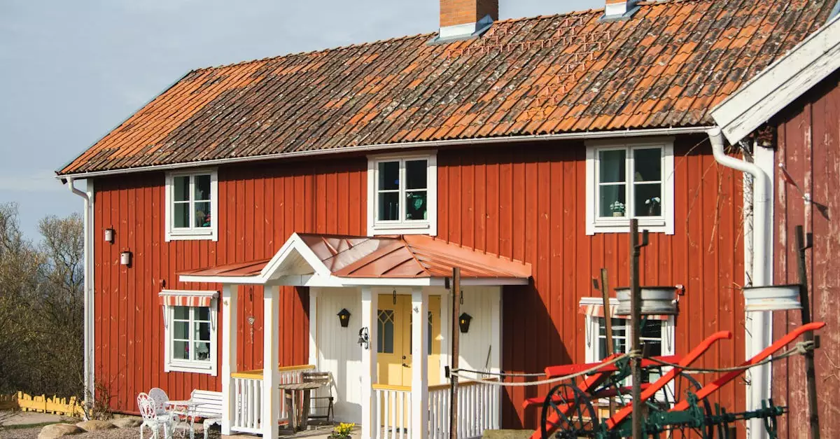 Charming red wooden house with a rustic appeal in Gränna, Sweden, showcasing traditional Swedish architecture.