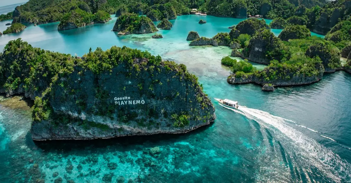 A stunning aerial view of Piaynemo Islands in Raja Ampat, a tropical paradise in Indonesia.
