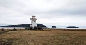 Lighthouse overlooking the sea in Five Islands, Nova Scotia, Canada.