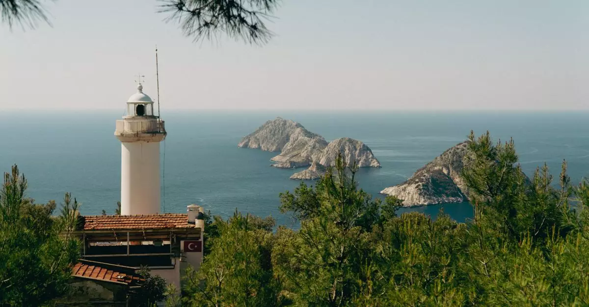 Scenic view of Gelidonya Lighthouse and Mediterranean Sea islands from Antalya, T&uuml;rkiye.