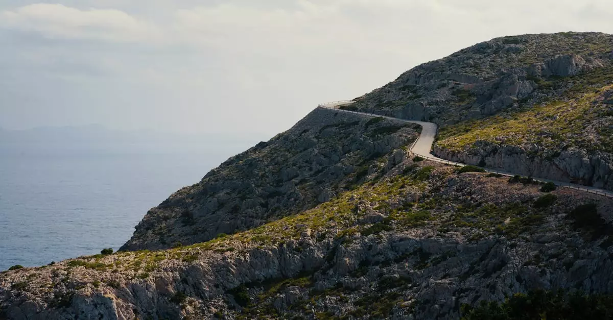 Capture of a winding road along the rugged coastline of Mallorca, Spain.