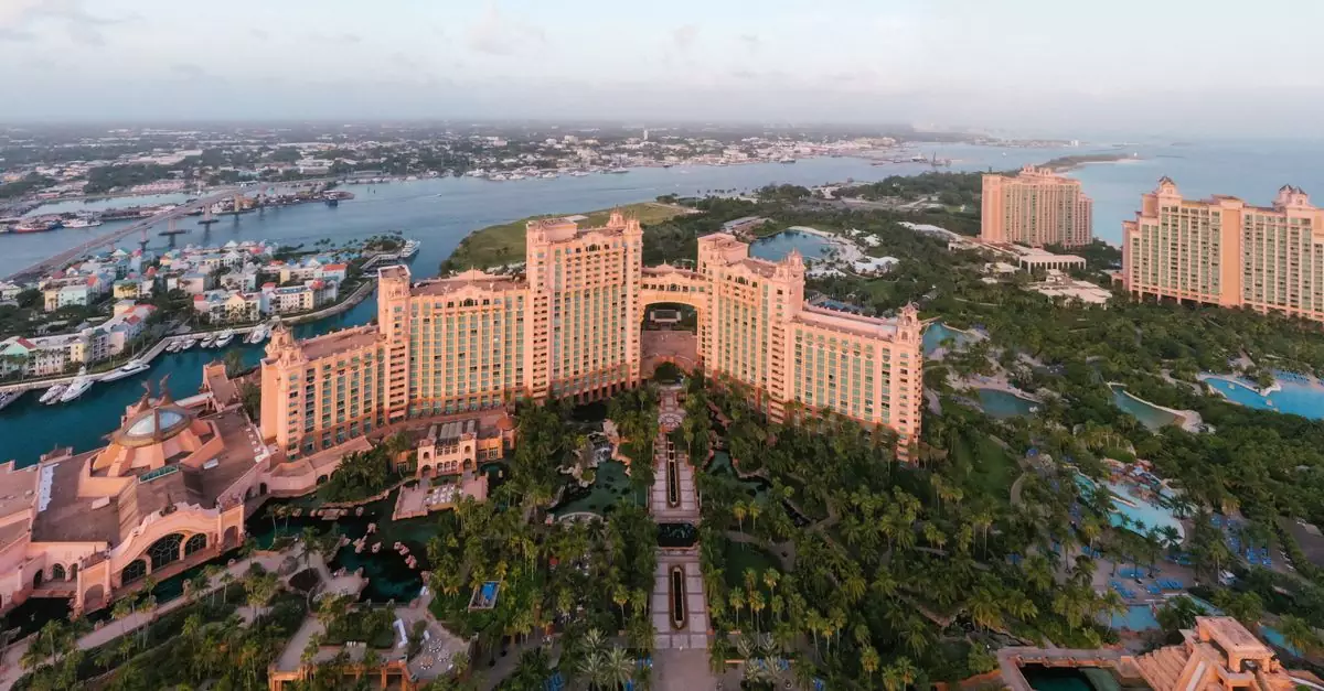 Stunning drone shot of the iconic Atlantis Resort in the Bahamas, showcasing its luxury and beauty.