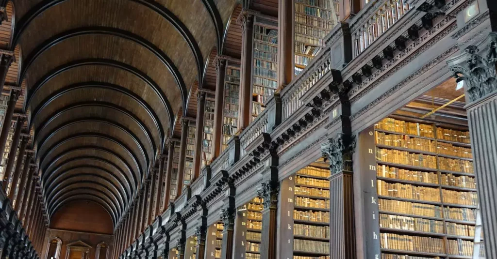 Ireland's Best Literary Destinations for Book Lovers 1 Expansive view of the historic Long Room library in Trinity College Dublin.