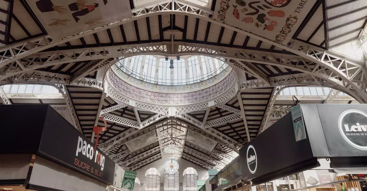 Intricate architecture and vibrant atmosphere of Valencia's Central Market.