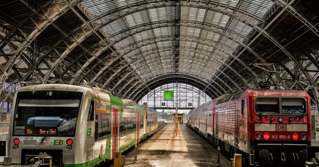 Best Luxury Train Journeys Europe 2026 2 Captivating view of trains at Leipzig Hauptbahnhof, showcasing grand architecture and travel dynamics.