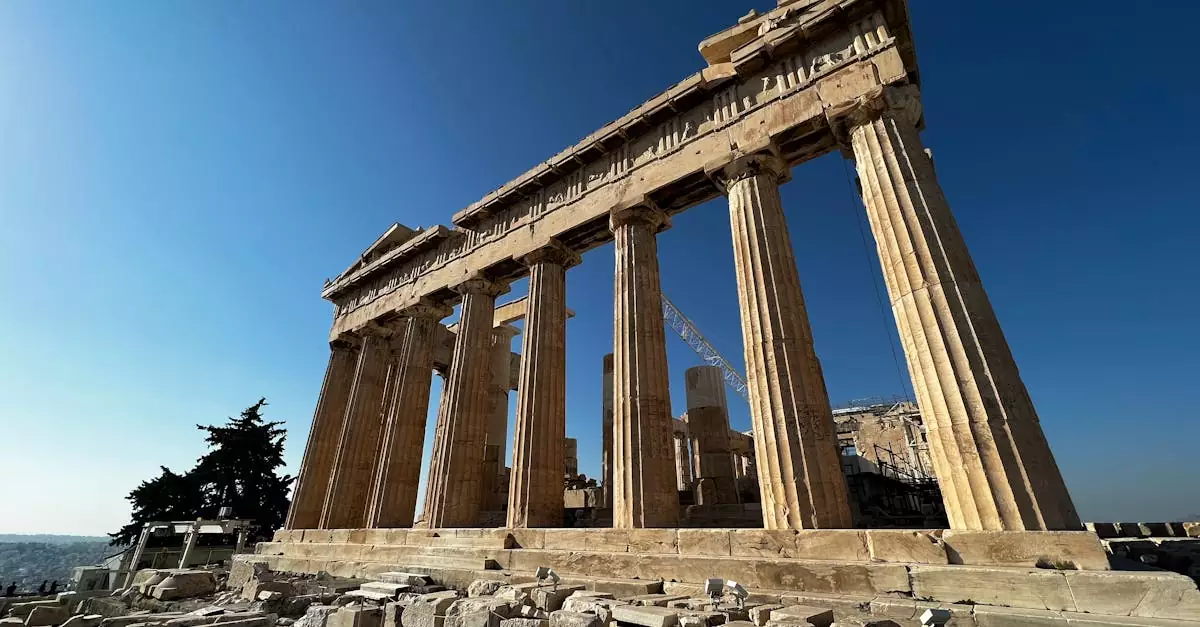 Explore the ancient grandeur of the Parthenon under a clear blue sky in Athens, Greece.