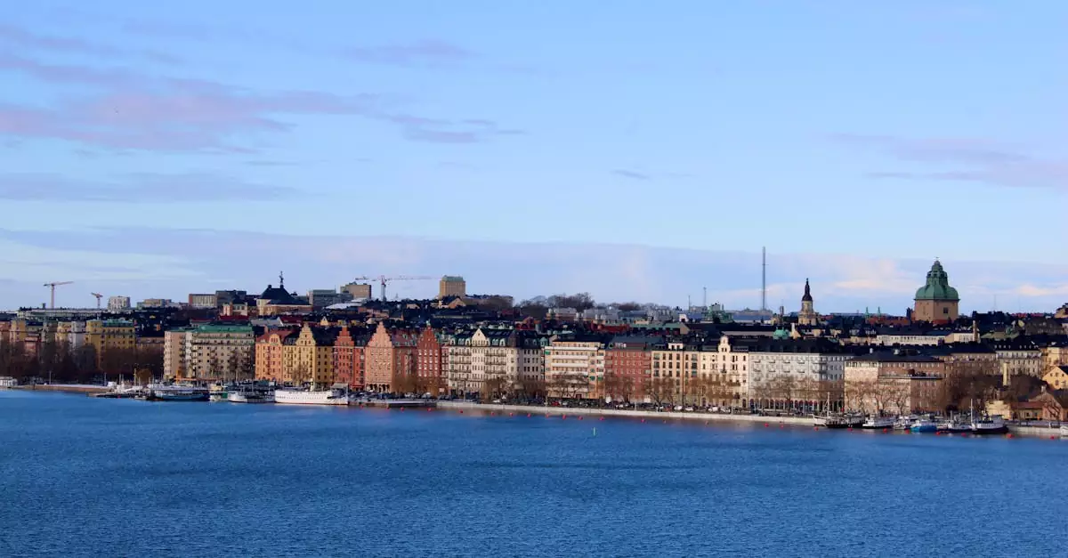 Explore the scenic waterfront cityscape of Stockholm with vibrant architecture.