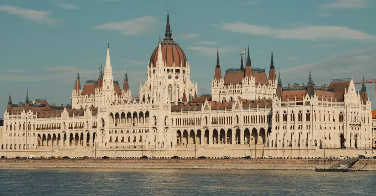 Elegant view of the Hungarian Parliament Building in Budapest by the Danube River.