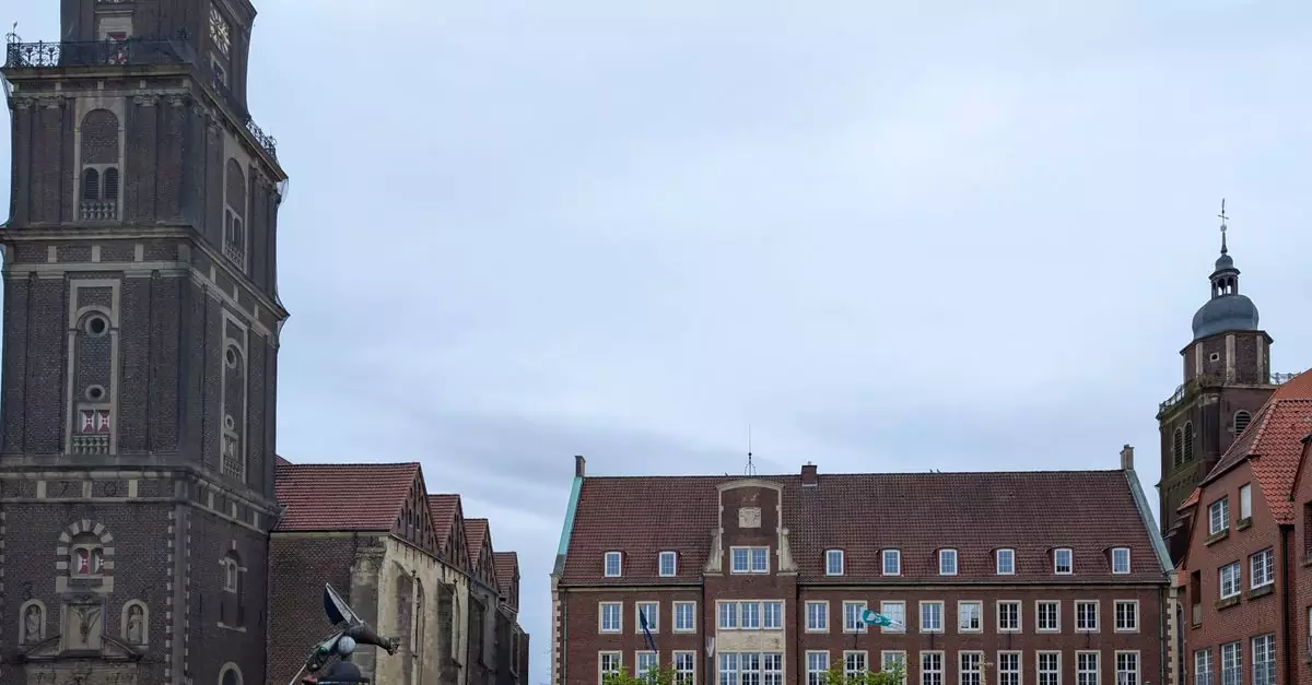 Explore an old European town square featuring historic architecture and a prominent church tower.