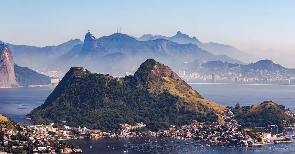 Stunning aerial view of Niterói, Brazil with Sugarloaf Mountain and scenic coastlines.