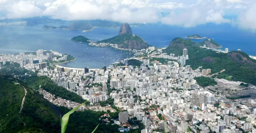 10 Best Places to Visit in South America 2 Breathtaking aerial view of Rio de Janeiro, highlighting Sugarloaf Mountain and lush landscapes.