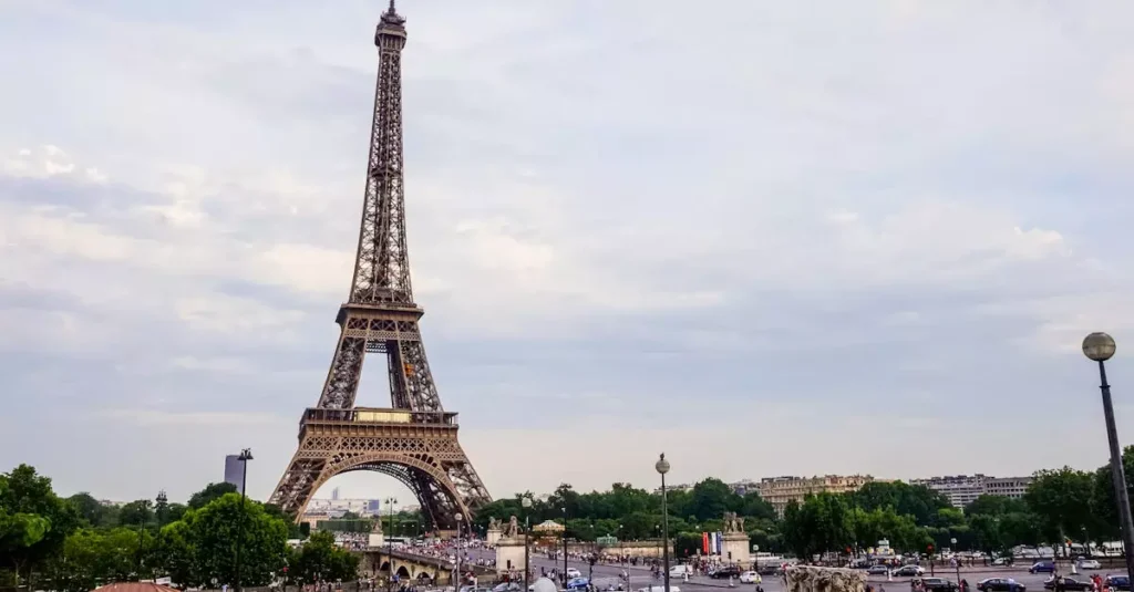 A striking view of the Eiffel Tower in Paris, capturing the essence of a popular travel destination.