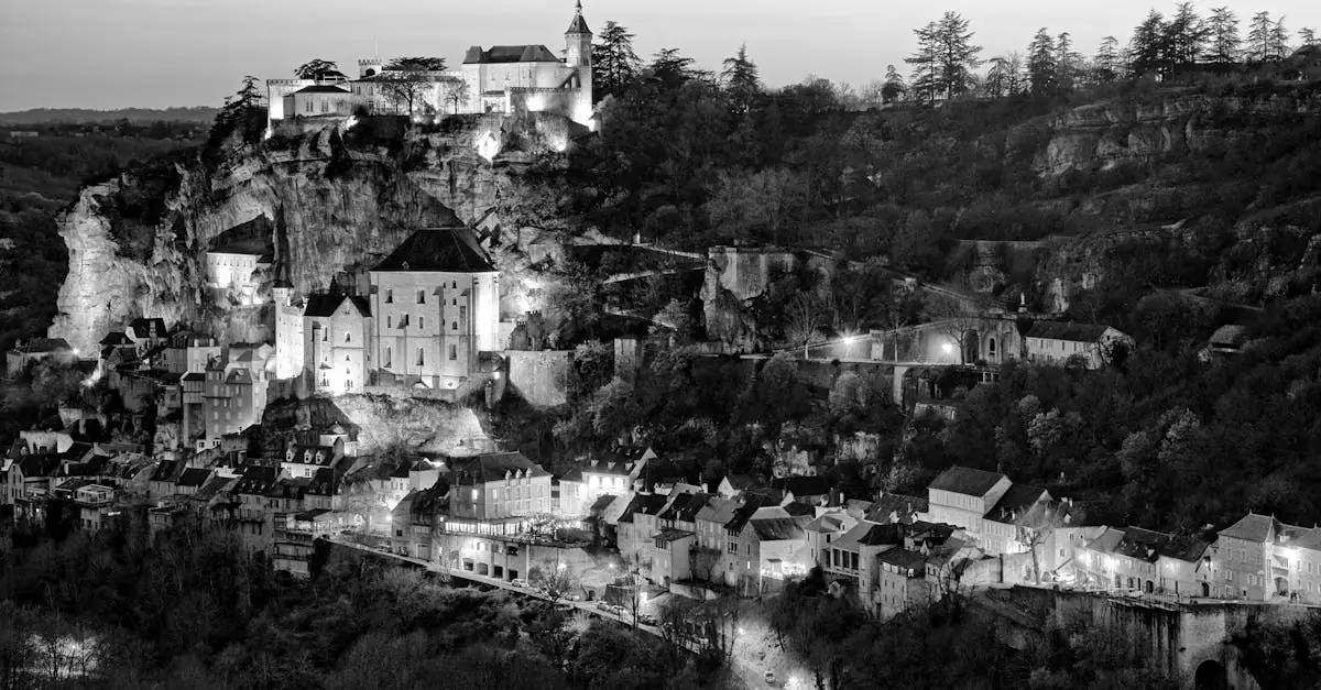 Captivating night view of Rocamadour, France, showcasing historical architecture.