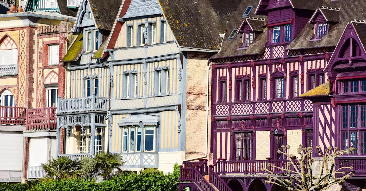 Picturesque half-timbered houses in Normandy, showcasing traditional French architecture.