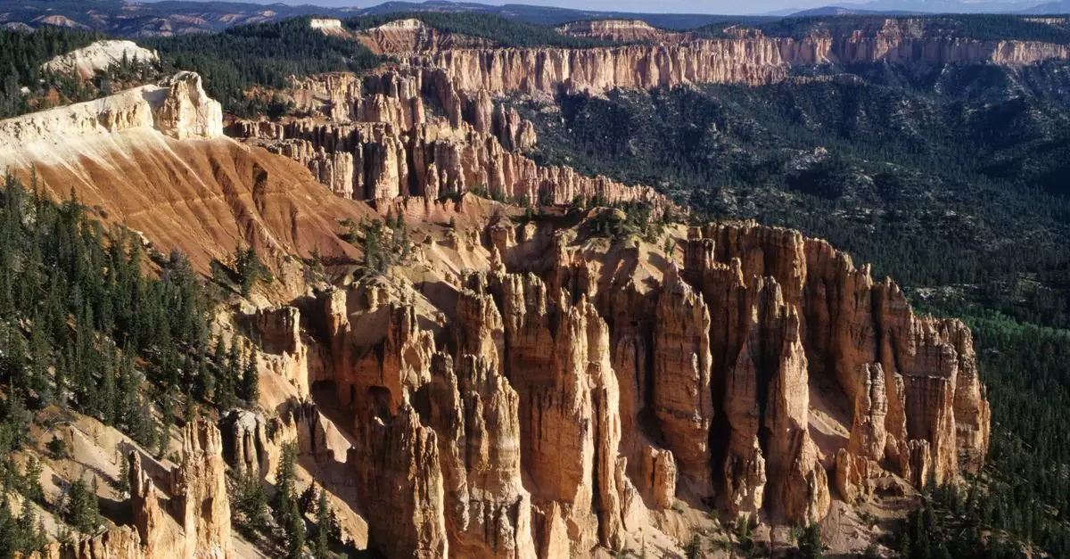 A breathtaking aerial view of Bryce Canyon's iconic rock formations, capturing natural beauty in Utah.