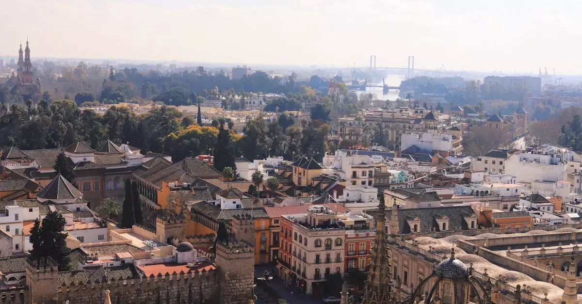 Stunning aerial view of Seville's historic architecture showcasing the cathedral and cityscape.