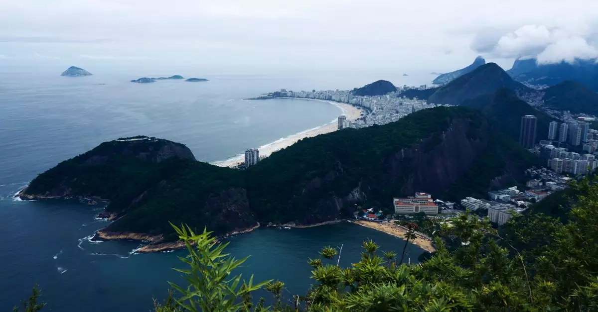 Discover the breathtaking aerial view of Rio de Janeiro including Sugarloaf Mountain and Copacabana Beach.