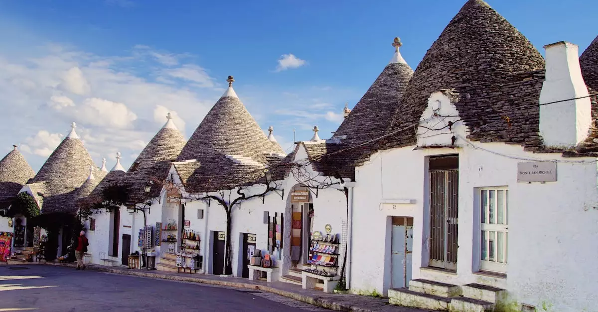 Explore the unique trulli houses in Alberobello, a picturesque town with traditional architecture.