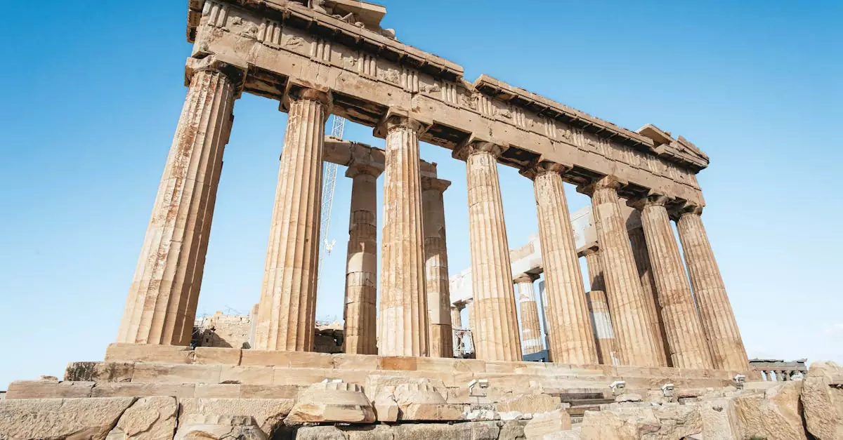 Capture of the iconic Parthenon temple in Athens showcasing ancient Greek architecture.