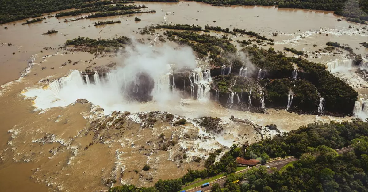 Explore the breathtaking aerial view of Iguazu Falls, a world-renowned natural landmark.