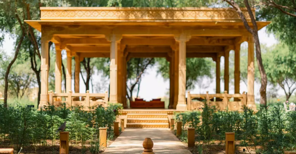 Explore the serene traditional courtyard at Suryagarh Hotel, Jaisalmer, India. Ideal for cultural experiences.