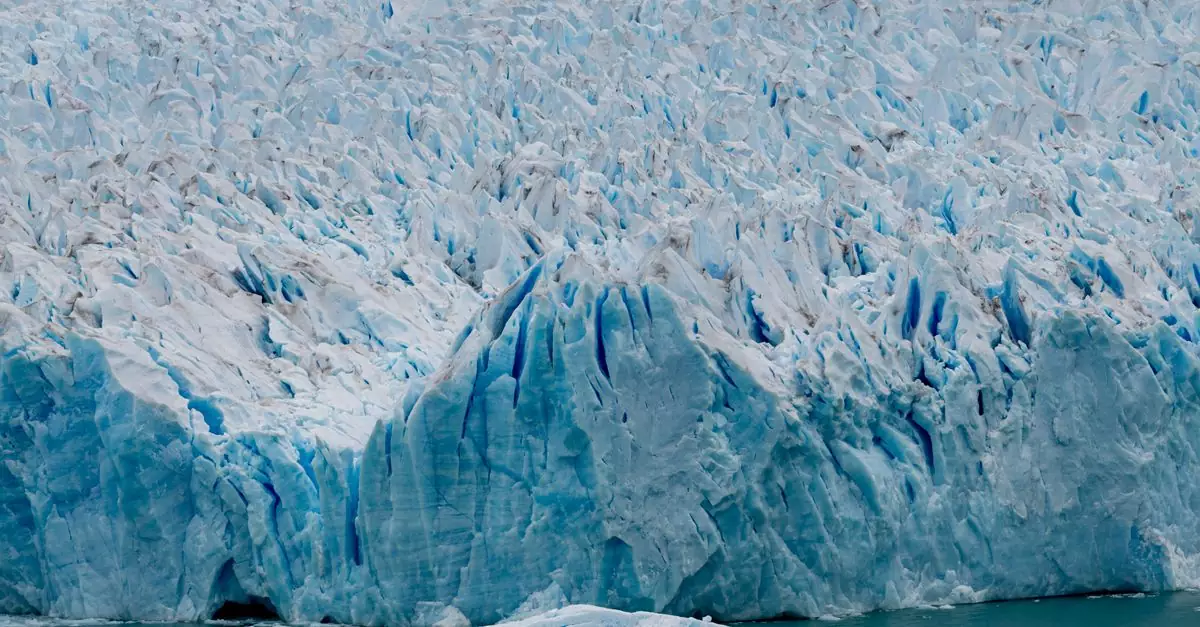 Close-up of the majestic Perito Moreno Glacier in Patagonia's Los Glaciares National Park, Argentina.