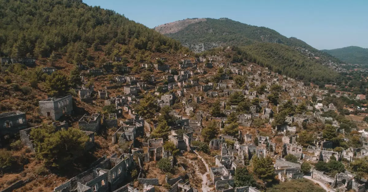 Discover the haunting beauty of Kayak&ouml;y ruins nestled among the mountains of Muğla, T&uuml;rkiye.
