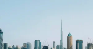 A stunning view of Dubai's skyline with the Burj Khalifa towering above modern skyscrapers.