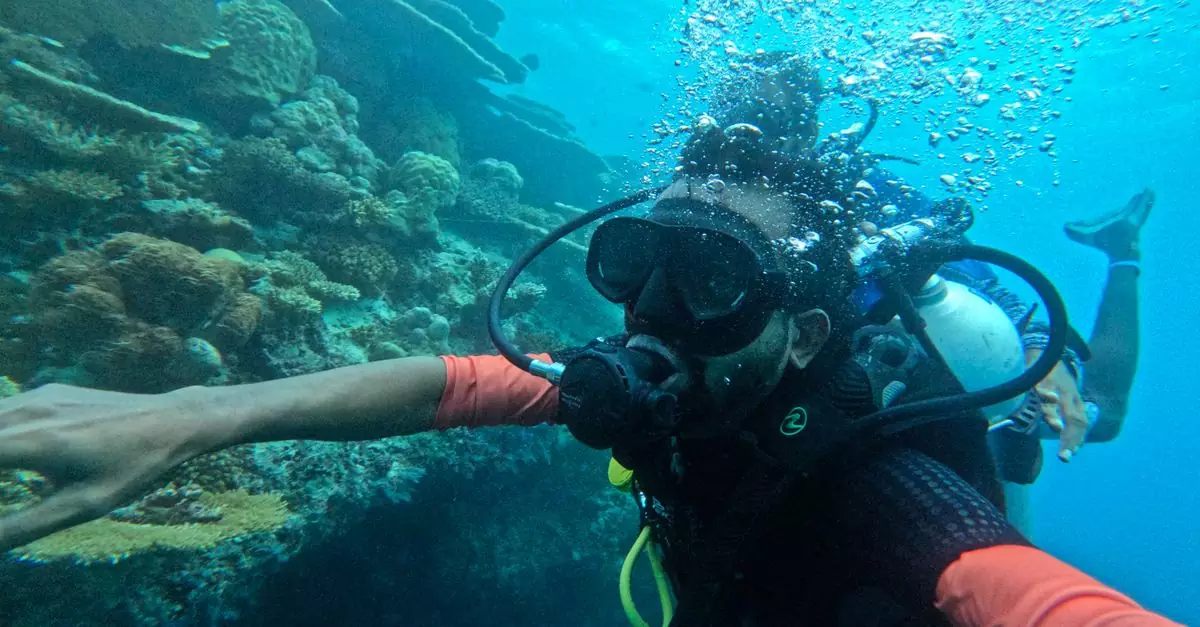 Experience scuba diving among vibrant corals in the Maldives underwater paradise.