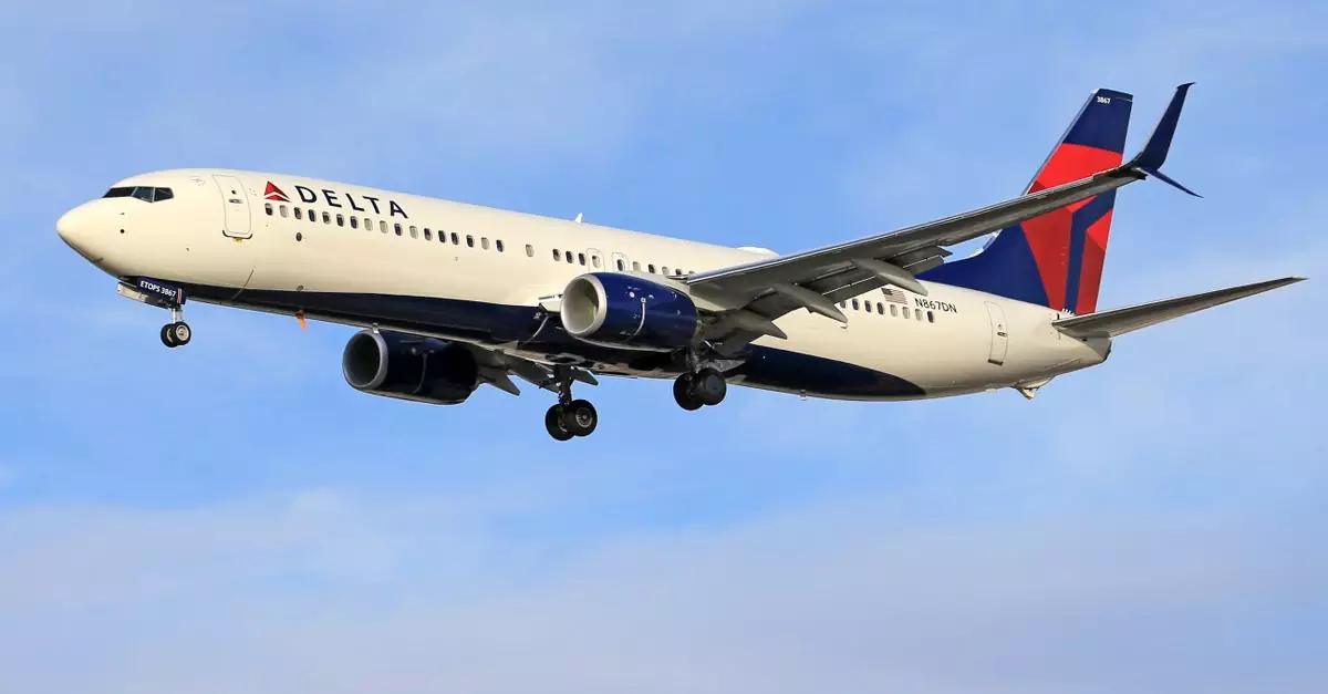 Delta airline passenger plane flying in clear blue sky. Ideal for travel and transportation themes.
