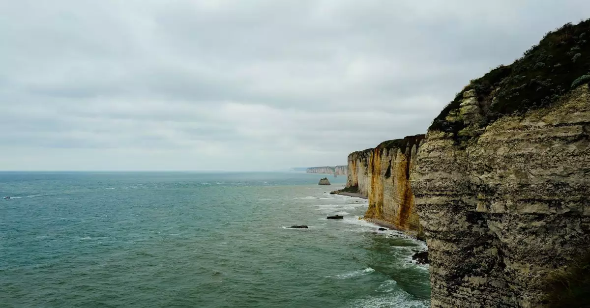 Spectacular cliffs along the coast of Étretat, Northern France.