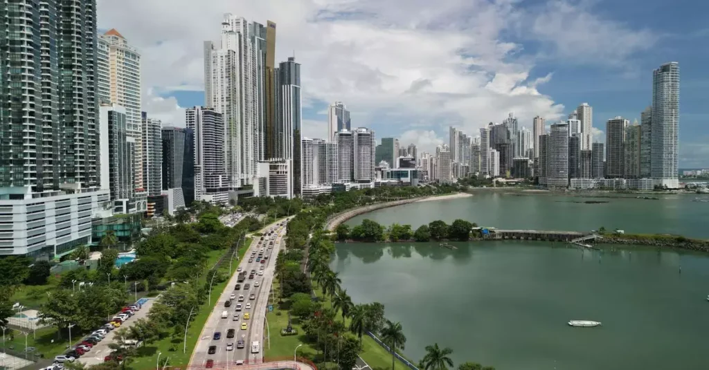 Multi-Country Trip Central America: 2026 Guide 2 Stunning aerial shot of Panama City's skyline with coastal views and busy streets.