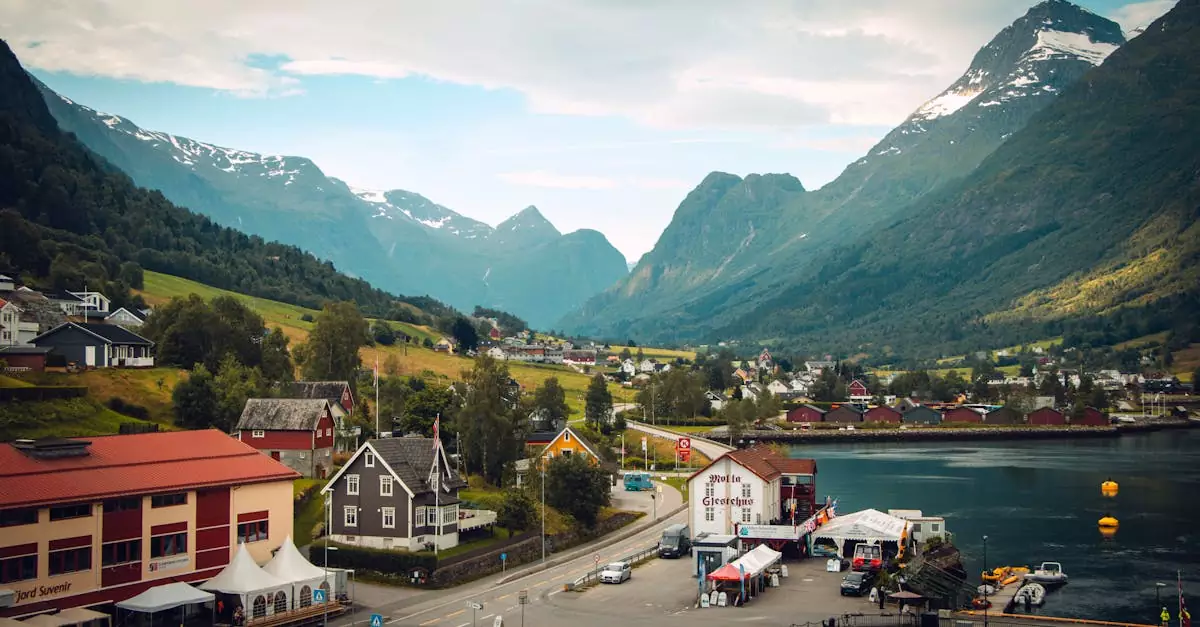 Charming village nestled in the majestic fjord landscape of Stavanger, Norway.