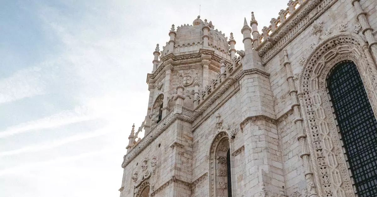 Stunning view of Jer&oacute;nimos Monastery showcasing Gothic architecture in Lisbon, Portugal.