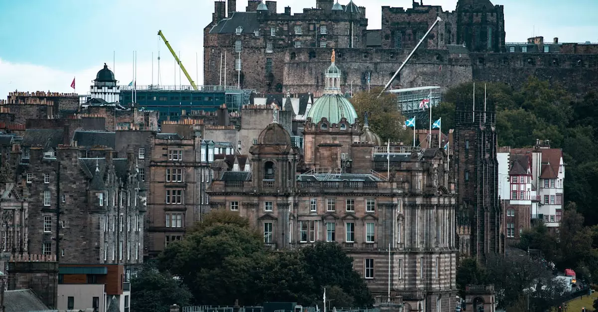 Breathtaking view of Edinburgh cityscape with Edinburgh Castle in the background.
