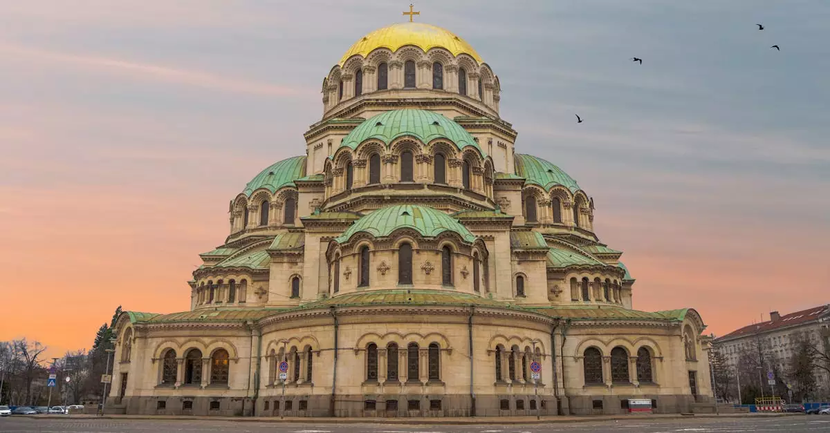 Stunning view of Alexander Nevsky Cathedral in Sofia, Bulgaria during dusk.