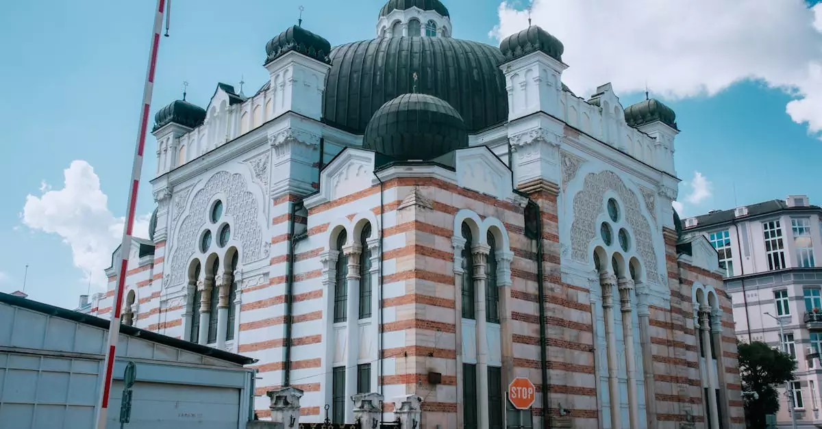 A beautifully detailed synagogue showcasing unique architectural styles in Sofia, Bulgaria.