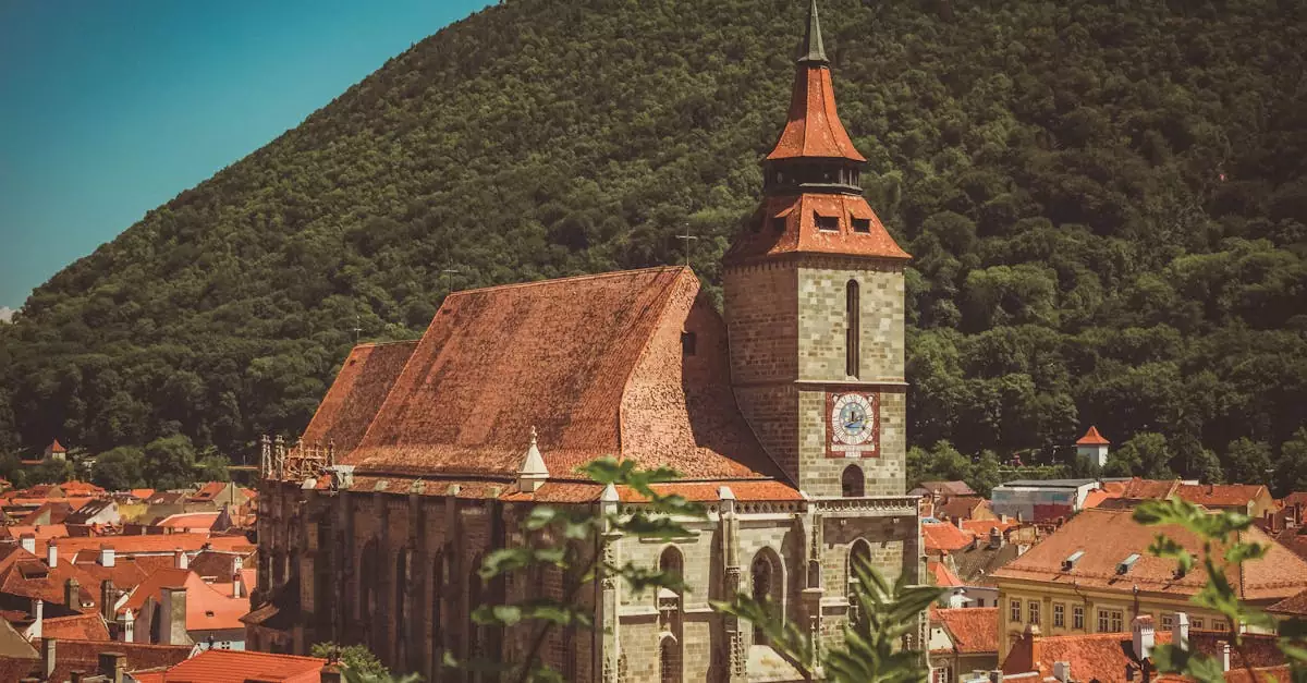 A stunning view of the Black Church, a gothic architectural masterpiece in Brașov, Romania.
